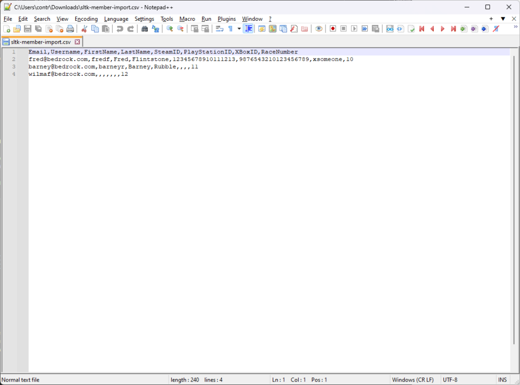 Member import template in text editor